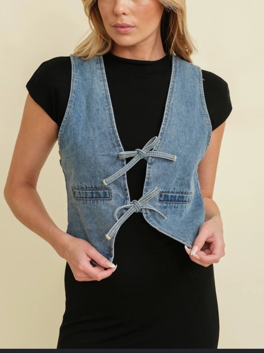 Washed Denim tie vest